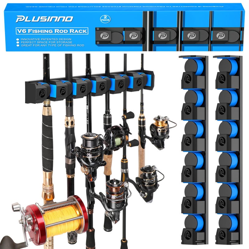 PLUSINNO Fishing Gifts for Men  V6 Vertical Fishing RodPole Holders Support Extra Large  Heavy Fishing Rod Combos Fishing Rod Holders for Garage Wall Mounted Fishing Rod Rack Storage