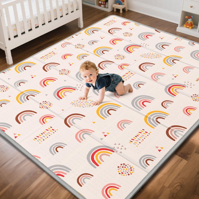 PIGLOG Baby Play Mat,79"X71"Extra Large Play Mat,Non-Toxic Tummy Time,Baby Play Mats for Floor,Waterproof,Baby Crawling Mat,Soft Foam Mat for Babies and Toddlers,Reversible & Portable Star and Rainbow - Image 1