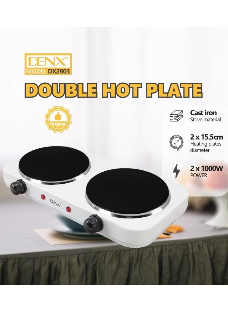Denx 2000W Dual Electric Hot Plate with Cast Iron Burners, Adjustable Heat Control, Overheat Safety, Portable Cooker for Home, Outdoor, Camping & Travel, Compatible with All Cookware - Image 2