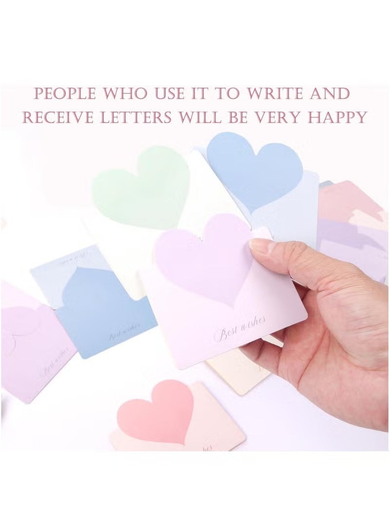 30 بطاقة معايدة على شكل قلب حب مع مظاريف - بطاقات ملاحظات فارغة قابلة للطي، تصميم قلب ملون رومانسي لعيد الحب والزفاف والذكرى السنوية - Image 3