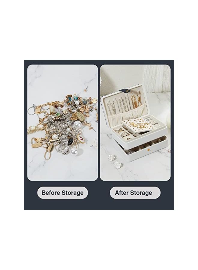 PROMASS Box Organizer for Women Girls,Travel Jewelry Box,2-Layers Portable Travel Jewelry Storage Case for Stud Earrings, Rings, Necklaces, Bracelets,Vintage Gift (White) - Image 3