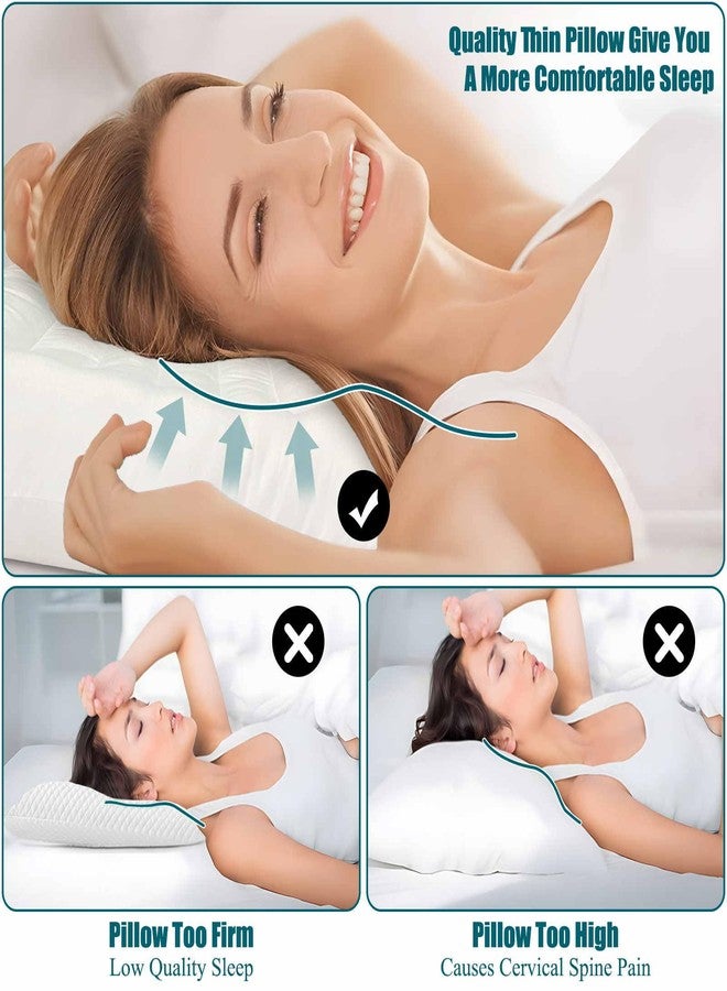 iFaon Ultra Flat Thin Pillows for Sleeping Standard Size, 2-1/2" High Slim Bed Pillow for Back Stomach Sleepers Down Alternative Filling Hypoallergenic White 18x26 in - Image 2