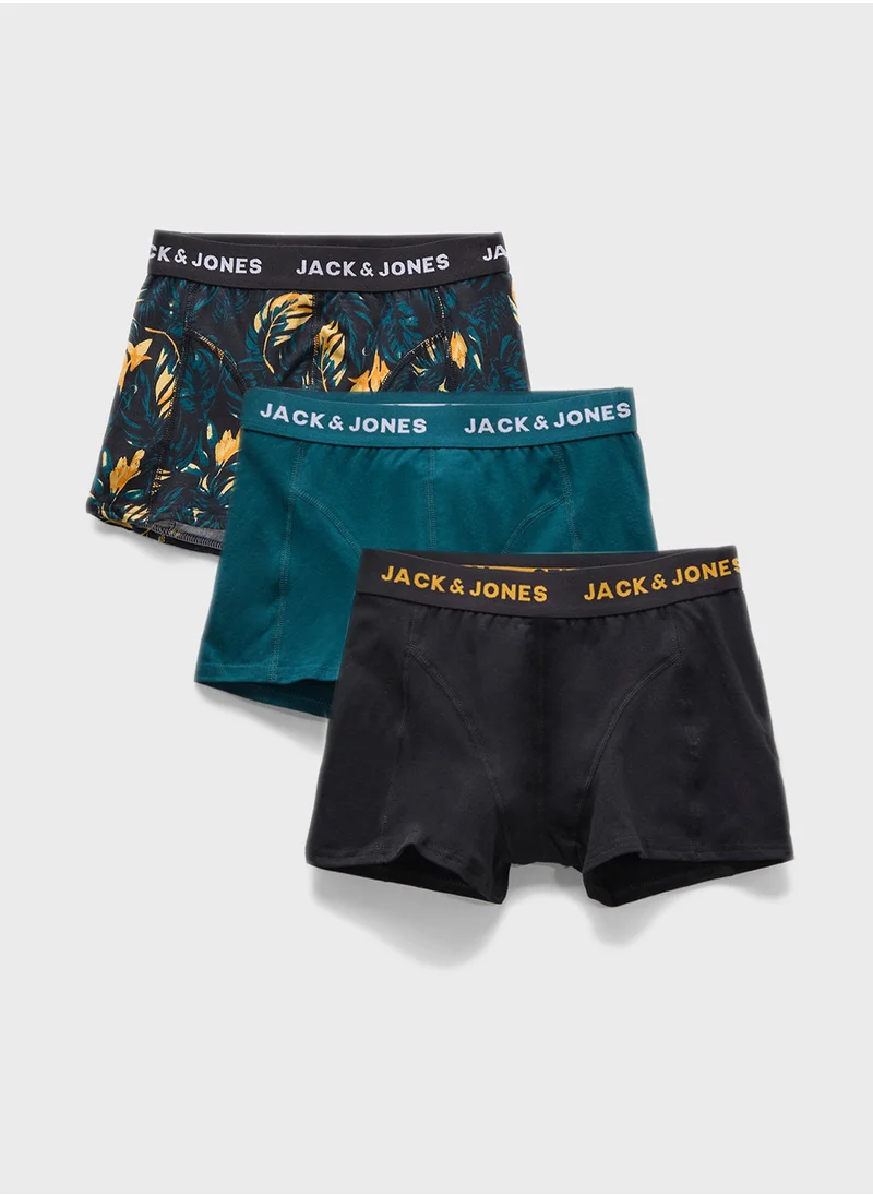 Jack & Jones Junior Kids 3 Pack Printed  Logo Band Trunks