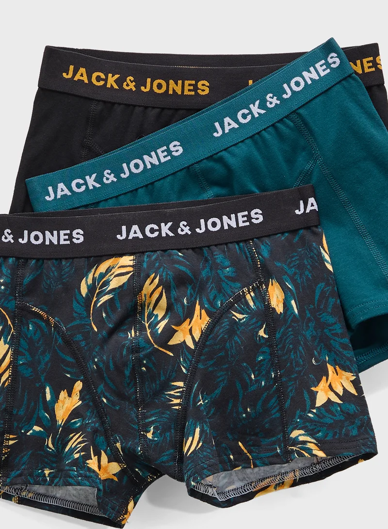 Jack & Jones Junior Kids 3 Pack Printed  Logo Band Trunks