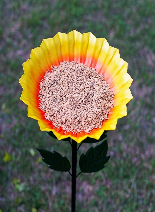 Venniy Birdbaths for Outdoors,Sunflower Bird Bath for Outside,41 Inches Flower Standing Birdbath & Birdfeeder with Metal Stake Garden Yard Lawn Decor - Image 4