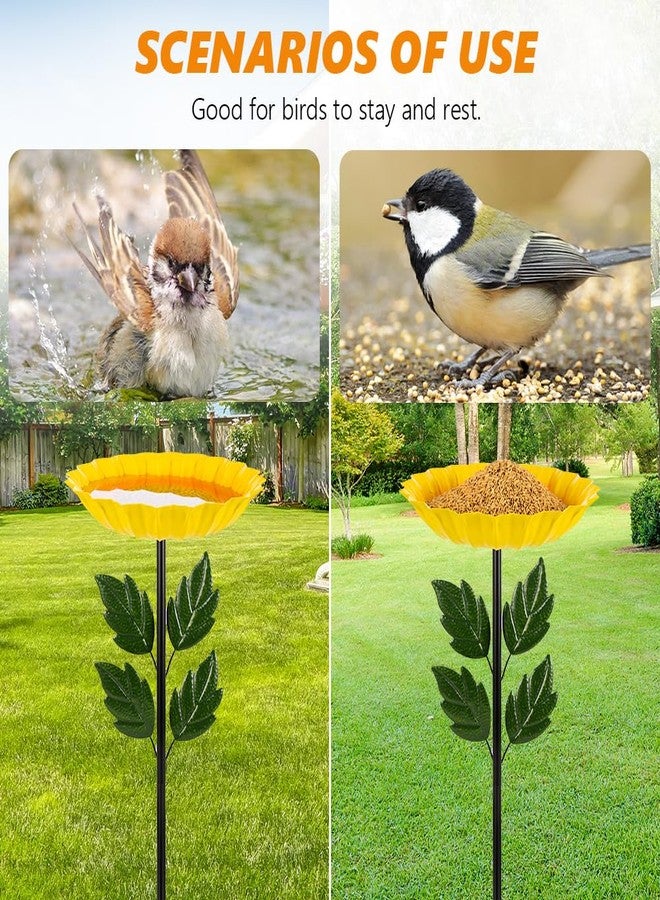 Venniy Birdbaths for Outdoors,Sunflower Bird Bath for Outside,41 Inches Flower Standing Birdbath & Birdfeeder with Metal Stake Garden Yard Lawn Decor - Image 3