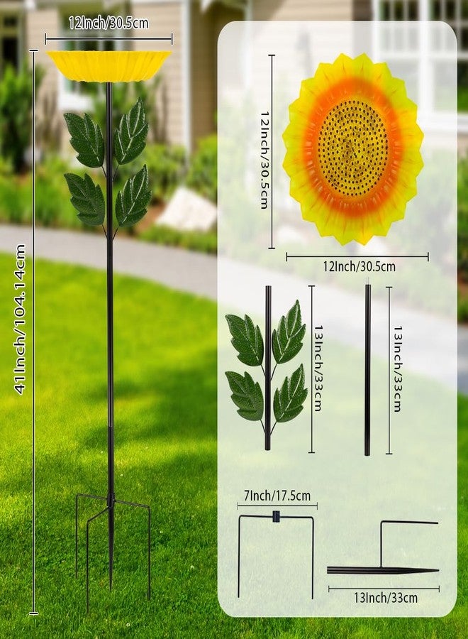 Venniy Birdbaths for Outdoors,Sunflower Bird Bath for Outside,41 Inches Flower Standing Birdbath & Birdfeeder with Metal Stake Garden Yard Lawn Decor - Image 2