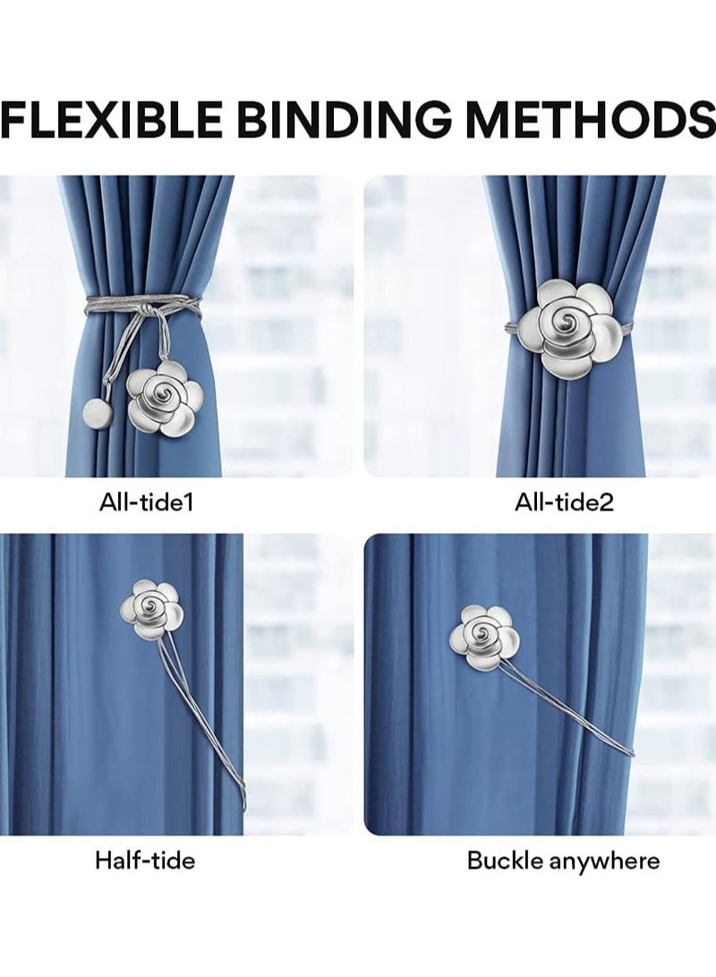 Excefore Curtain Ties Magnetic, Aimou Resin Flower Curtain Tiebacks Vintage Curtain Drapery Holdbacks, Magnetic Window Drapery Decorative Holders with Rope for Outdoor, Home, and Office(2 Pack, Gray) - Image 4