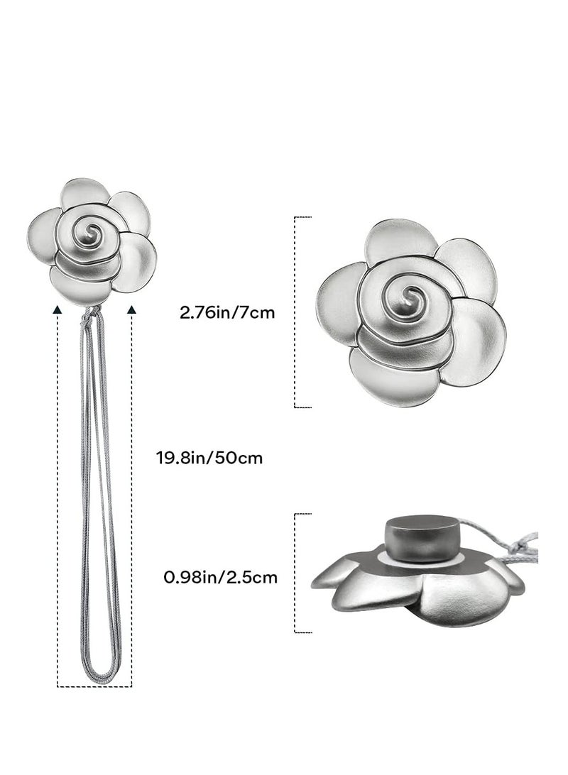 Excefore Curtain Ties Magnetic, Aimou Resin Flower Curtain Tiebacks Vintage Curtain Drapery Holdbacks, Magnetic Window Drapery Decorative Holders with Rope for Outdoor, Home, and Office(2 Pack, Gray) - Image 5