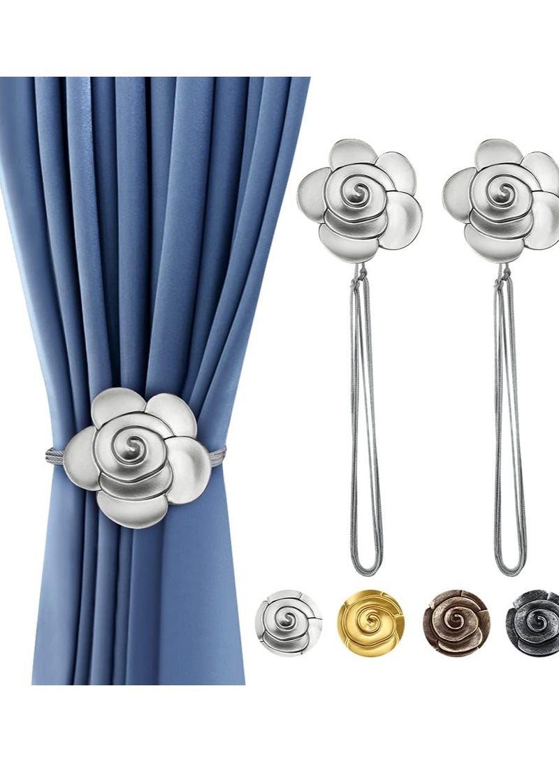 Excefore Curtain Ties Magnetic, Aimou Resin Flower Curtain Tiebacks Vintage Curtain Drapery Holdbacks, Magnetic Window Drapery Decorative Holders with Rope for Outdoor, Home, and Office(2 Pack, Gray) - Image 1