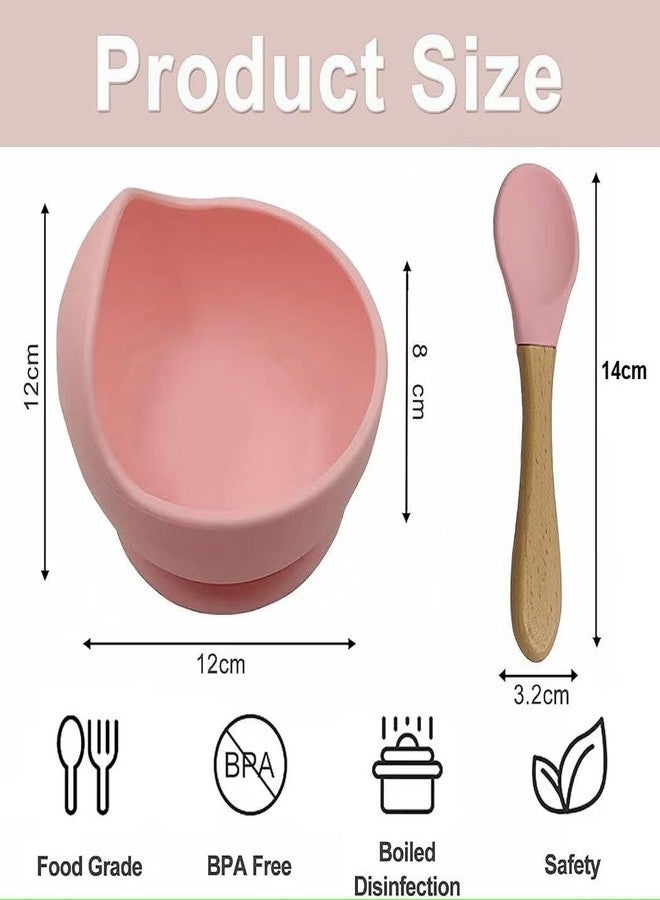 COZIESS 1Set, Baby Feeding Bowl & Spoon Set | Self-Feeding, Non-Slip Suction Base | BPA-Free, Safe & Durable for Infants and Toddlers - 100% Food-Grade Silicone (Pink, M) - Image 2