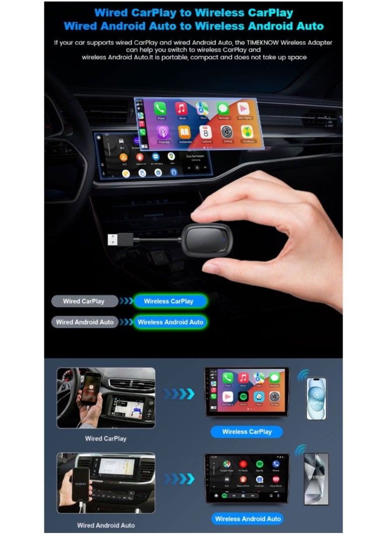 Generic - 2-in-1 Smart Car Box，Wireless Carplay & Android Auto Adapter, Convert Factory Wired to Wireless Dongle Cars for iPhone & Android, Plug & Play, 5GHz WiFi & Bluetooth 5.0, for iOS 10+ & Android 11+ - Image 1