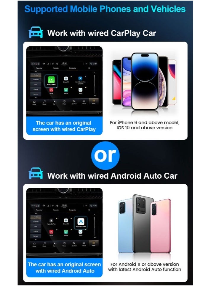 Generic - 2-in-1 Smart Car Box，Wireless Carplay & Android Auto Adapter, Convert Factory Wired to Wireless Dongle Cars for iPhone & Android, Plug & Play, 5GHz WiFi & Bluetooth 5.0, for iOS 10+ & Android 11+ - Image 1