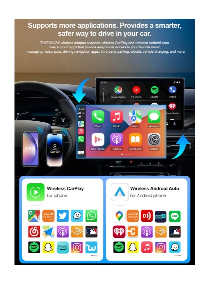 Generic - 2-in-1 Smart Car Box，Wireless Carplay & Android Auto Adapter, Convert Factory Wired to Wireless Dongle Cars for iPhone & Android, Plug & Play, 5GHz WiFi & Bluetooth 5.0, for iOS 10+ & Android 11+ - Image 1