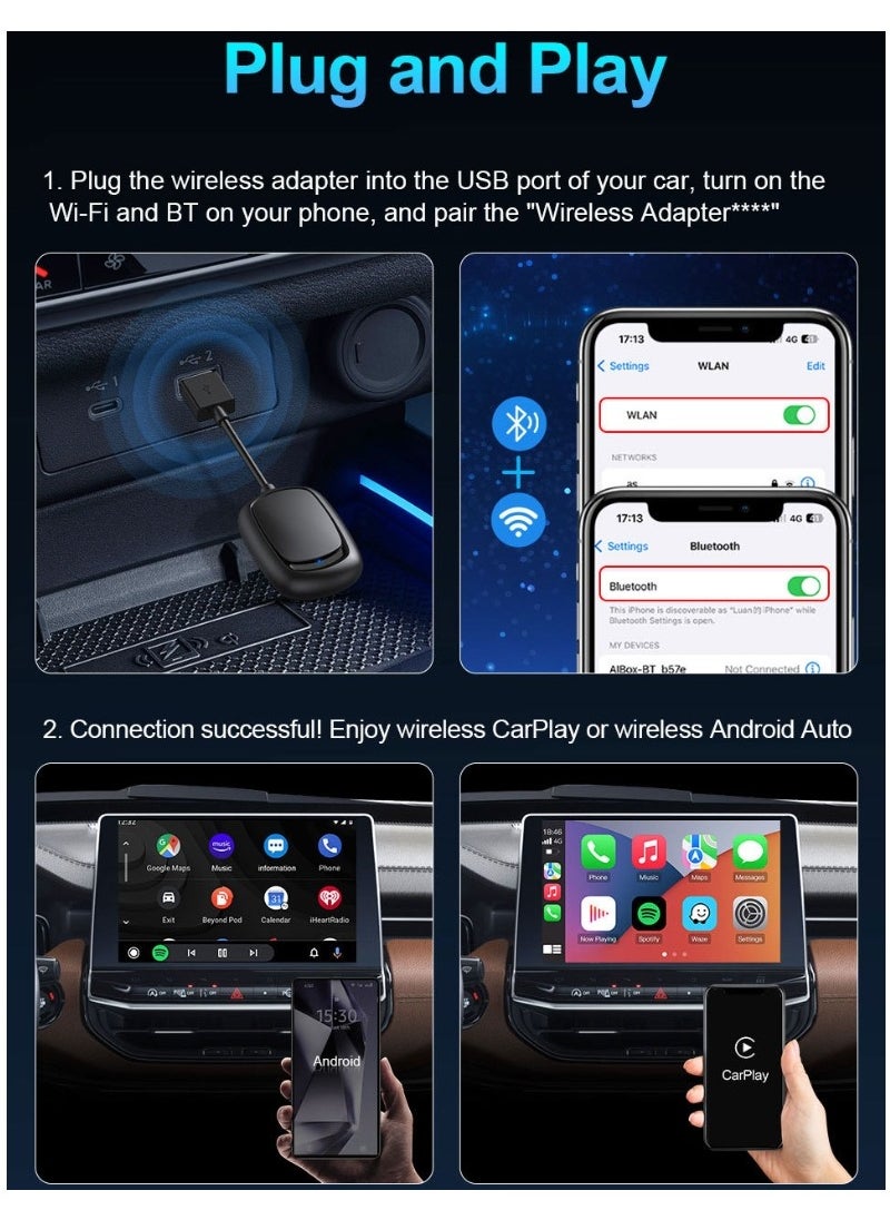 Generic - 2-in-1 Smart Car Box，Wireless Carplay & Android Auto Adapter, Convert Factory Wired to Wireless Dongle Cars for iPhone & Android, Plug & Play, 5GHz WiFi & Bluetooth 5.0, for iOS 10+ & Android 11+ - Image 1