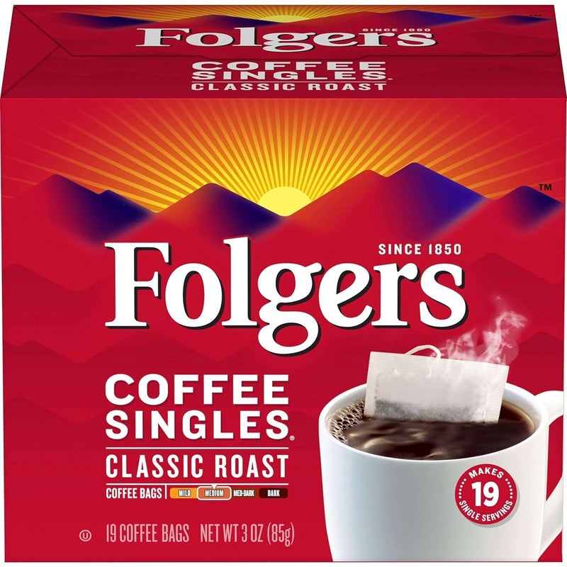 Folgers Coffee Singles Classic Roast Medium Roast Coffee, 19 Count (Pack of 12) - Image 1