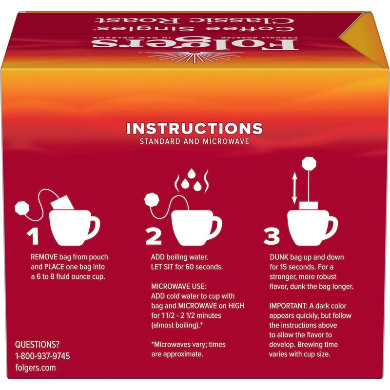 Folgers Coffee Singles Classic Roast Medium Roast Coffee, 19 Count (Pack of 12) - Image 3