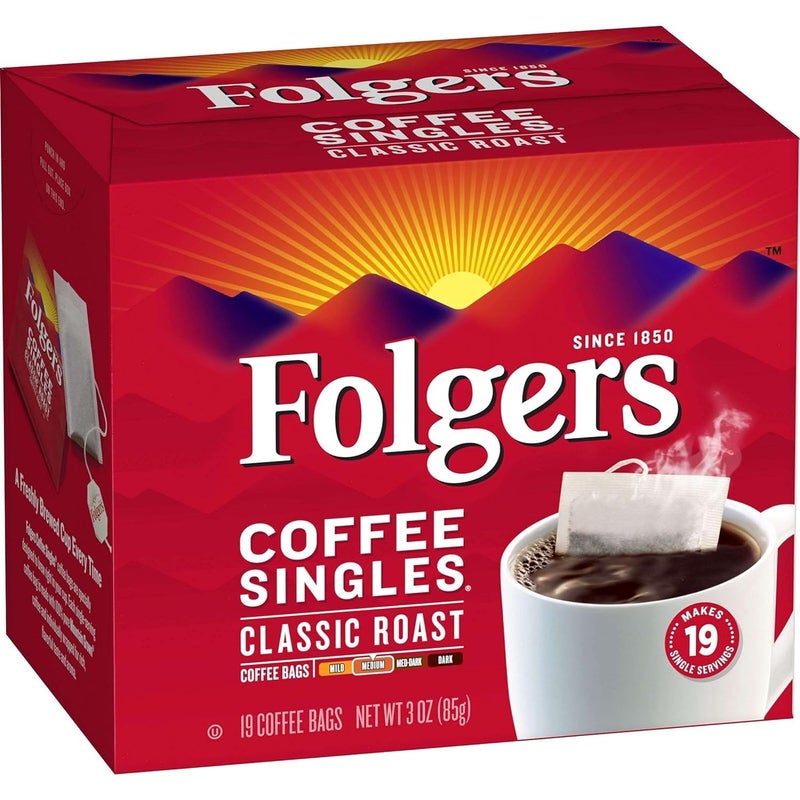 Folgers Coffee Singles Classic Roast Medium Roast Coffee, 19 Count (Pack of 12) - Image 2