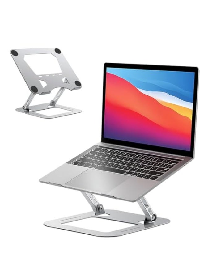 Laptop Stand Foldable Computer Stand Ventilated Cooling Notebook Riser Holder Portable Aluminum Laptop Mount Elevator with Adjustable Height Multi-Angle Anti-slip Silicone Pad for Laptops Tablet Desk