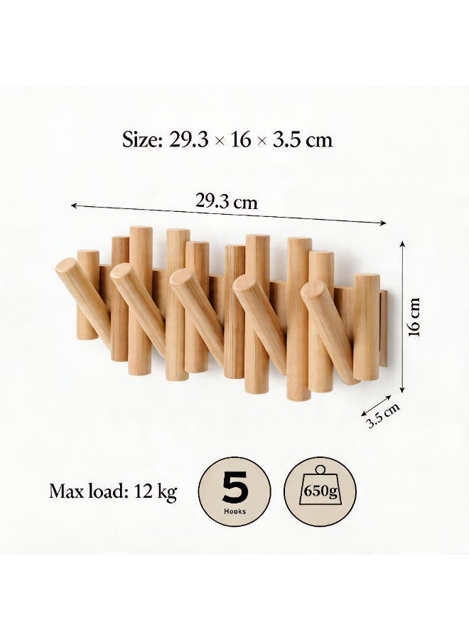 ALMiHomi Creative Design Wall-Mounted Solid Wood Hook Rack – 5 Hooks, No-Drill Installation, Chic & Space-Saving, Perfect for Entryway, Living Room, Bedroom, Kitchen, and Bathroom - Image 3