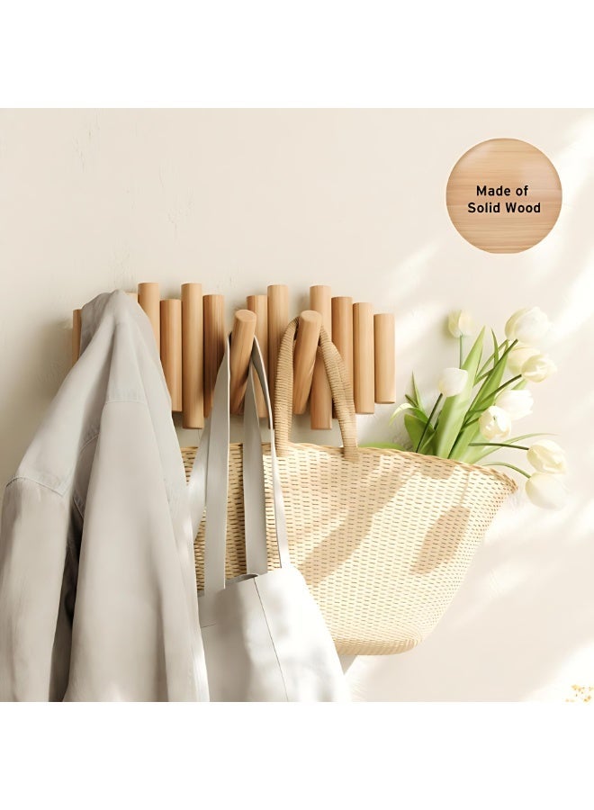 ALMiHomi Creative Design Wall-Mounted Solid Wood Hook Rack – 5 Hooks, No-Drill Installation, Chic & Space-Saving, Perfect for Entryway, Living Room, Bedroom, Kitchen, and Bathroom - Image 2