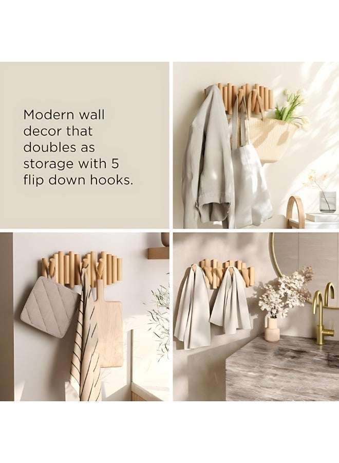 ALMiHomi Creative Design Wall-Mounted Solid Wood Hook Rack – 5 Hooks, No-Drill Installation, Chic & Space-Saving, Perfect for Entryway, Living Room, Bedroom, Kitchen, and Bathroom - Image 5
