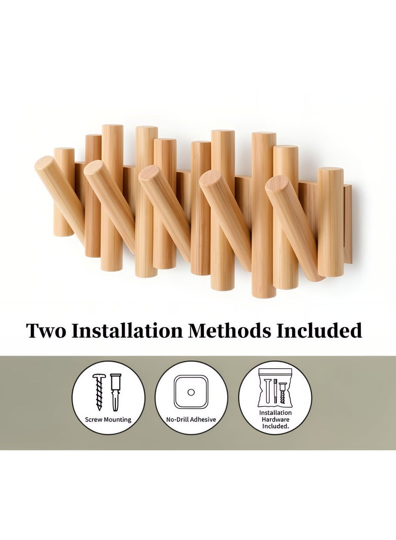 ALMiHomi Creative Design Wall-Mounted Solid Wood Hook Rack – 5 Hooks, No-Drill Installation, Chic & Space-Saving, Perfect for Entryway, Living Room, Bedroom, Kitchen, and Bathroom - Image 4