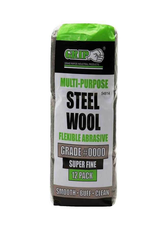 Grip Multi-Purpose Steel Wool Flexible Abrasive 12 Pack (Very Fine #0000) - Smooth Lacquer, Varnish, Shellac, Polyurethane - Buff Furniture or Woodworks to High Luster - Home, Garage, Workshop - Image 1