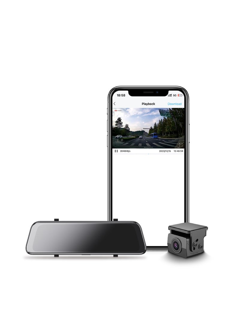 هيك فيجن Hikvision مرآة الرؤية الخلفية DashCam، N6Pro، 2K، قناة مزدوجة، شاشة لمس 10 بوصة، تطبيق، التحكم الصوتي، مساعدة الرجوع للخلف - Image 1