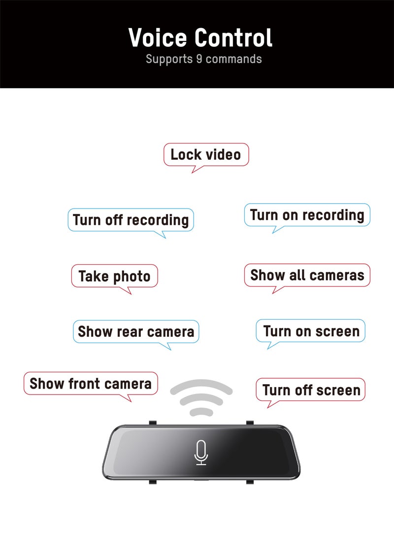 هيك فيجن Hikvision مرآة الرؤية الخلفية DashCam، N6Pro، 2K، قناة مزدوجة، شاشة لمس 10 بوصة، تطبيق، التحكم الصوتي، مساعدة الرجوع للخلف - Image 4
