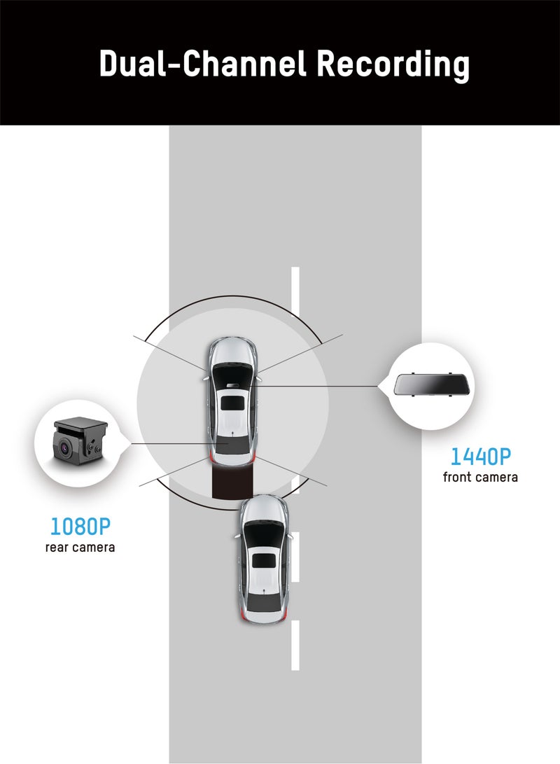 هيك فيجن Hikvision مرآة الرؤية الخلفية DashCam، N6Pro، 2K، قناة مزدوجة، شاشة لمس 10 بوصة، تطبيق، التحكم الصوتي، مساعدة الرجوع للخلف - Image 3