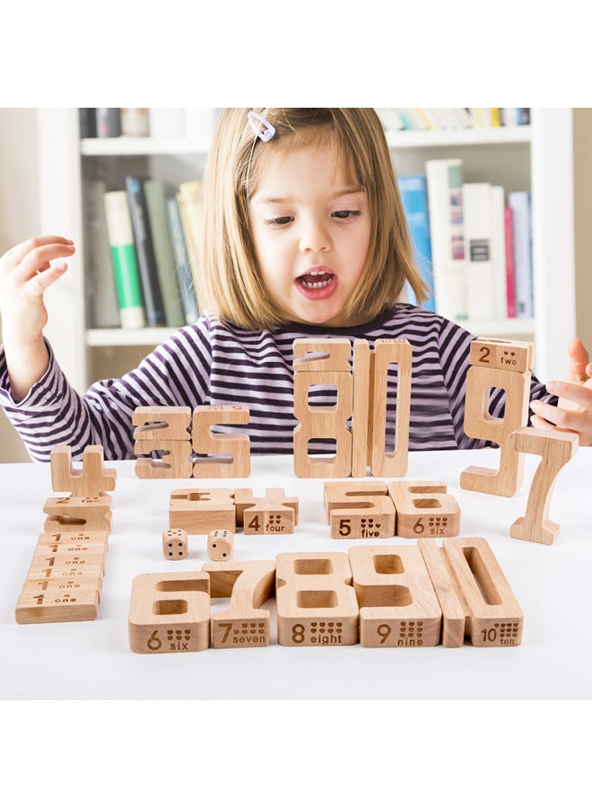 Montessori Mathematics Building Blocks Enlightenment Plugging Stick Number Number Learning Matching Wooden Teaching Aids 3-6 Years Old Kindergarten Early Education-Color:MMM-Log Digital Blocks - Image 1