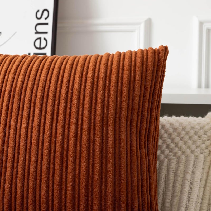 UGS UGASA غطاء وسادة من UGASA لديكور الخريف مقاس 14×24 بوصة، عبوة من قطعة واحدة، مخمل مخطط بوهو ناعم، غطاء وسادة قطنية طويلة مستطيلة للسرير والأريكة والأريكة وغرفة النوم وغرفة المعيشة، برتقالي محروق - Image 5