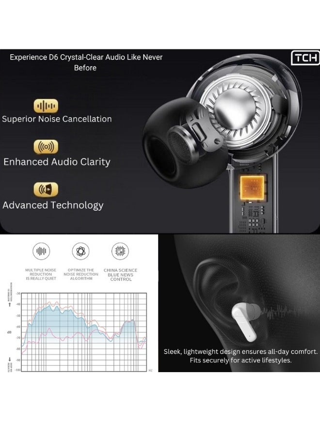 TCH - Wireless Earbuds Noise Cancellation– Hybrid 6" MIC, ANC+ENC, Bluetooth 5.4, 7H Playtime, HiFi Boom Bass, 10mm Drivers, IPX5 Water Resistant, Touch Controls, Hands-Free Calls - Image 1