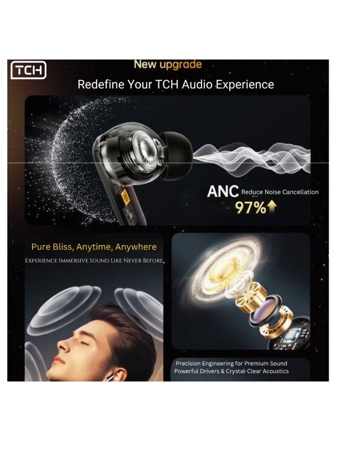 TCH - Wireless Earbuds Noise Cancellation– Hybrid 6" MIC, ANC+ENC, Bluetooth 5.4, 7H Playtime, HiFi Boom Bass, 10mm Drivers, IPX5 Water Resistant, Touch Controls, Hands-Free Calls - Image 1