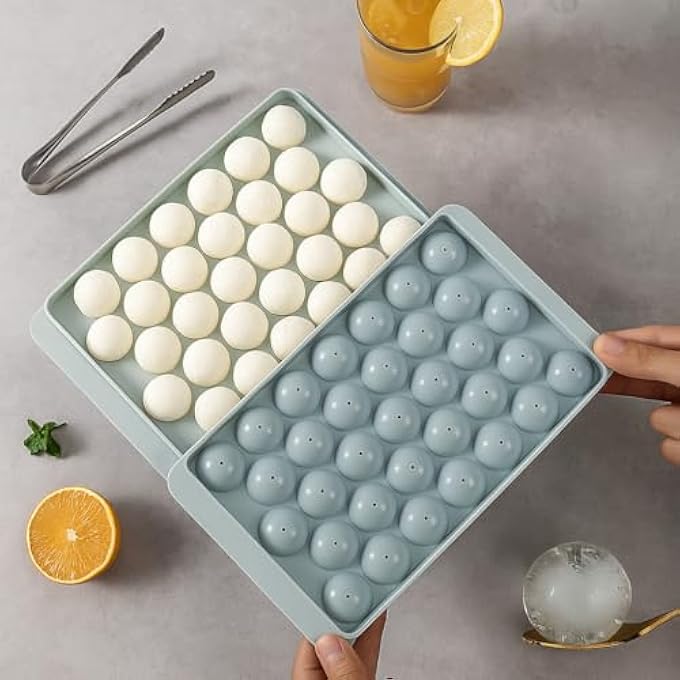 Pack of 2 Blue Ice Cube Tray Silicone Set with Lid & Tong. 01 Reusable BPA Free Trays Make 66 Cubes Easy Release, Stackable, Spill-Proof Ice Trays for Freezer Food Grade for Baby Food, Whiskey, Tea - Image 2