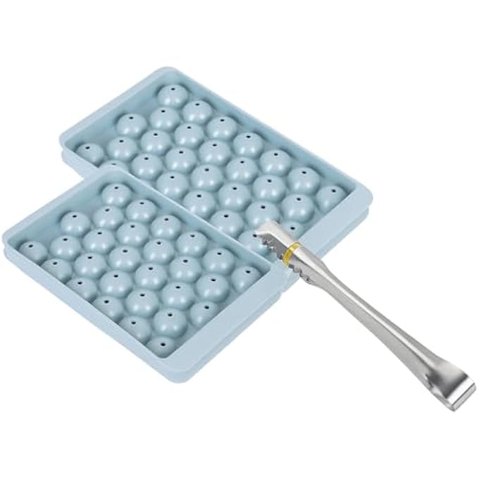 Pack of 2 Blue Ice Cube Tray Silicone Set with Lid & Tong. 01 Reusable BPA Free Trays Make 66 Cubes Easy Release, Stackable, Spill-Proof Ice Trays for Freezer Food Grade for Baby Food, Whiskey, Tea - Image 1