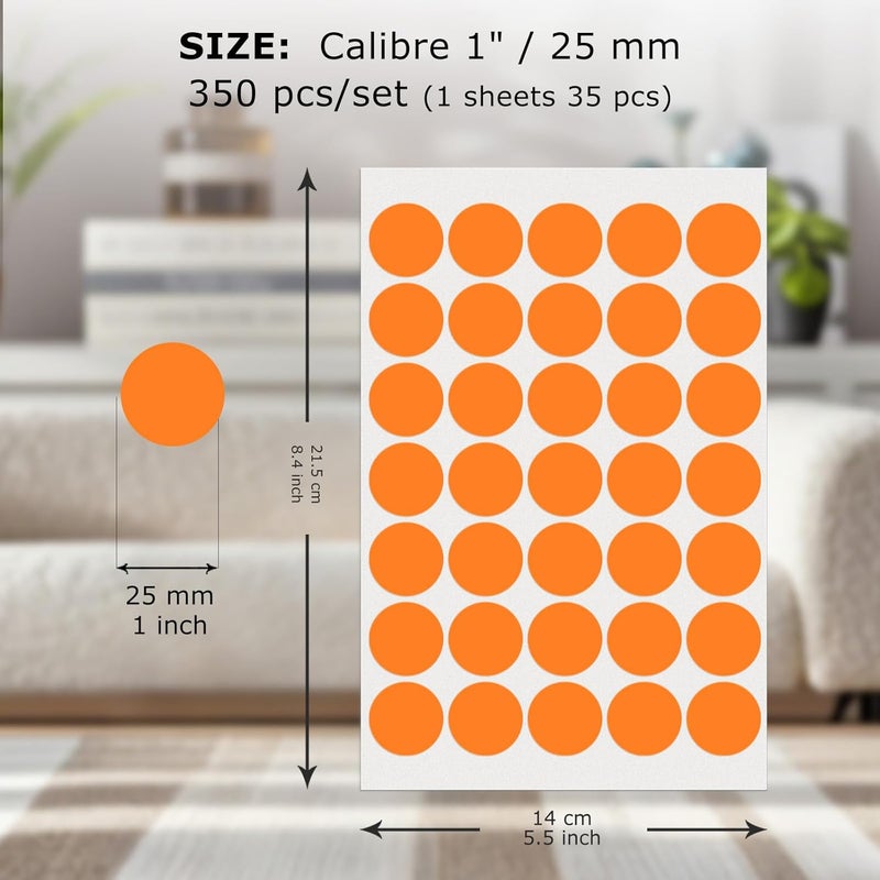 FINDAT Orange Round Stickers 1 Inch Vinyl Dot Stickers Self-Adhesive Removable Color Coding Labels Waterproof Circle Price Tag for Office Classroom Inventory Organizing 350 PCS - Image 2