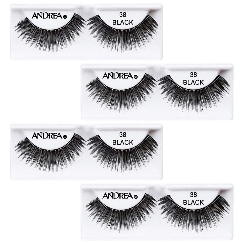 Andrea False Eyelashes Style 38 Black Wispy Lash Strip Fake Lashes Natural Look for Dramatic Glamorous Look 4 Pack
