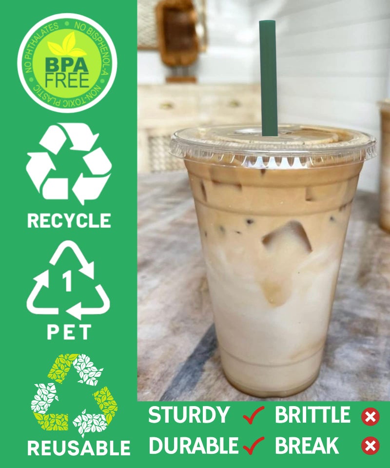 Aatriet [50 Sets] 16 oz Clear Plastic Cups with Lids and STRAWS  Disposable Party Cups for To Go Iced Coffee Cold Drinks  Smoothie  Juice  Parfait  Frappuccino  Milkshake. No Leaking Fruit Cup - Image 2