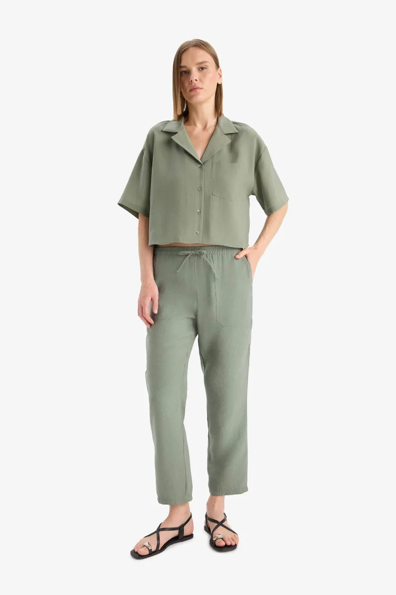 DeFacto Loose Fit Jacket Collar modal Short Sleeve Shirt