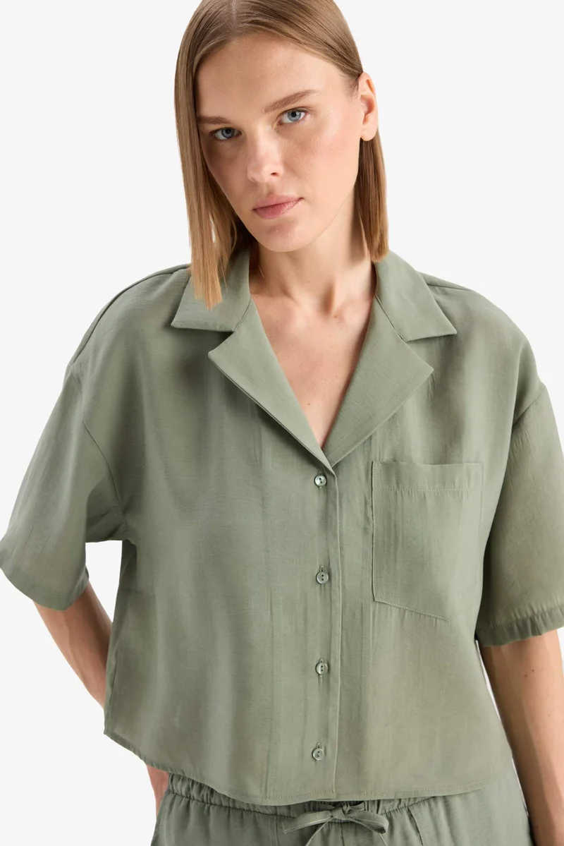 DeFacto Loose Fit Jacket Collar modal Short Sleeve Shirt