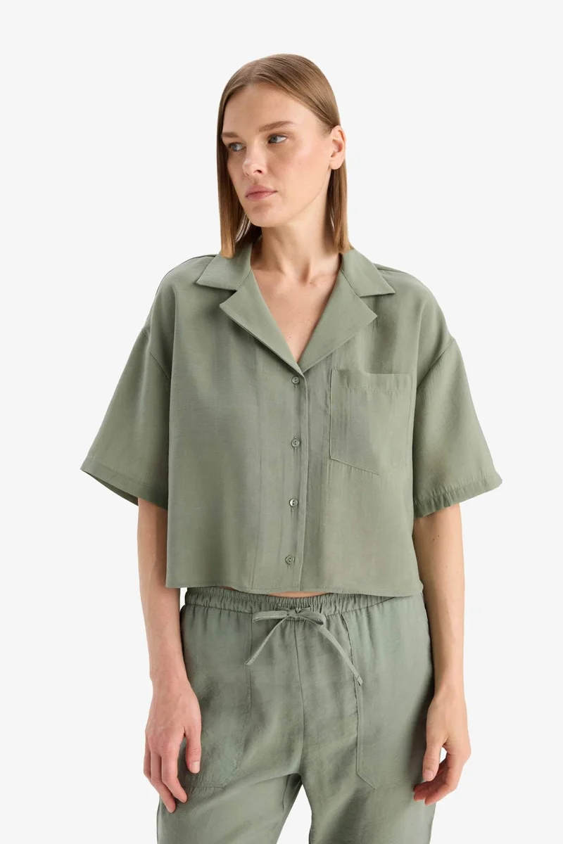 ديفاكتو Loose Fit Jacket Collar modal Short Sleeve Shirt