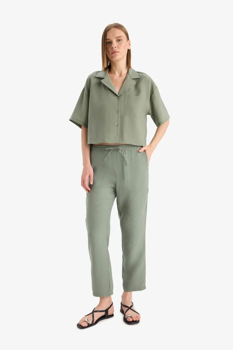 ديفاكتو Loose Fit Jacket Collar modal Short Sleeve Shirt