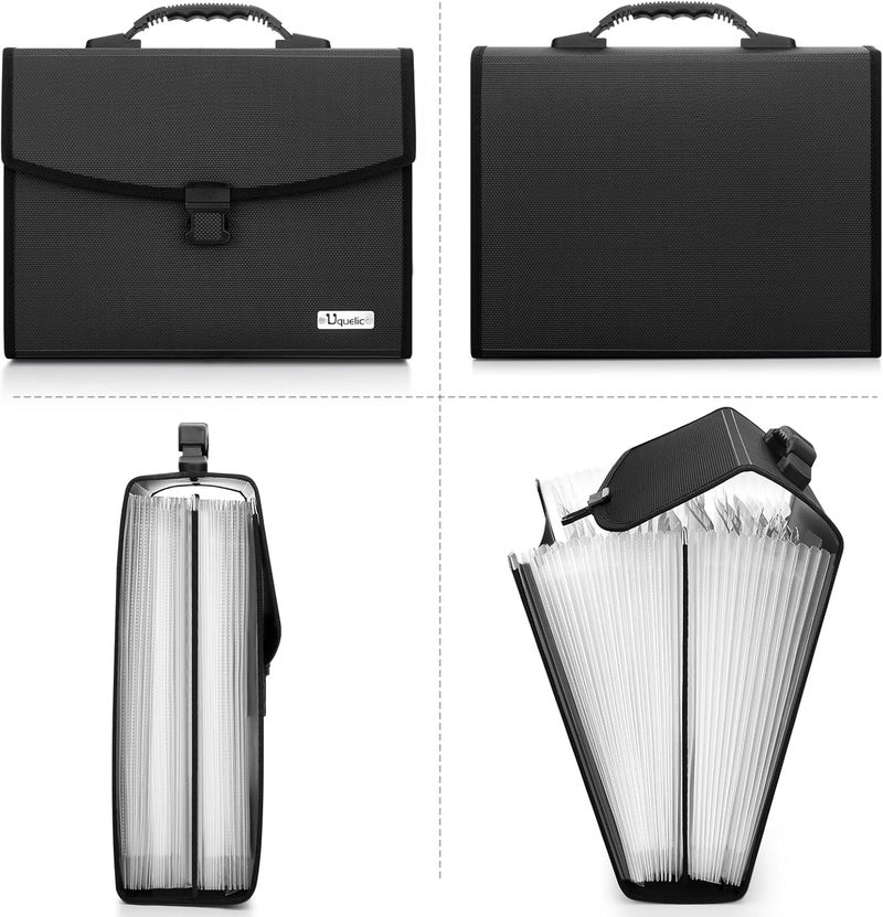 Uquelic 26 Pockets Expanding File Folder Organizer - Upgraded Durable Buckle, Accordion Folder Base with Ergonomic Portable Handle/Large A4 Letter Size Document Organizer, Folders with Pockets - Image 4