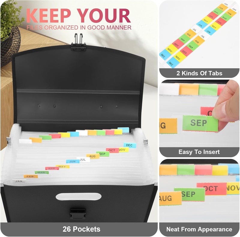 Uquelic 26 Pockets Expanding File Folder Organizer - Upgraded Durable Buckle, Accordion Folder Base with Ergonomic Portable Handle/Large A4 Letter Size Document Organizer, Folders with Pockets - Image 2