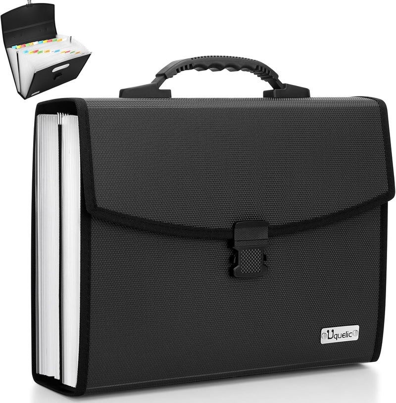 Uquelic 26 Pockets Expanding File Folder Organizer - Upgraded Durable Buckle, Accordion Folder Base with Ergonomic Portable Handle/Large A4 Letter Size Document Organizer, Folders with Pockets - Image 1
