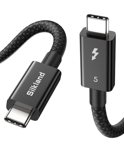 Silkland Intel Certified Thunderbolt 5 Cable 80Gbps, up to 120Gbps Bandwidth for 16K/Dual 8K, 240W, Prime Braided Thunderbolt Cable Compatible for Thunderbolt 4/3, USB4, USB C,SSD,MacBook M4 Pro,3.3FT - Image 1