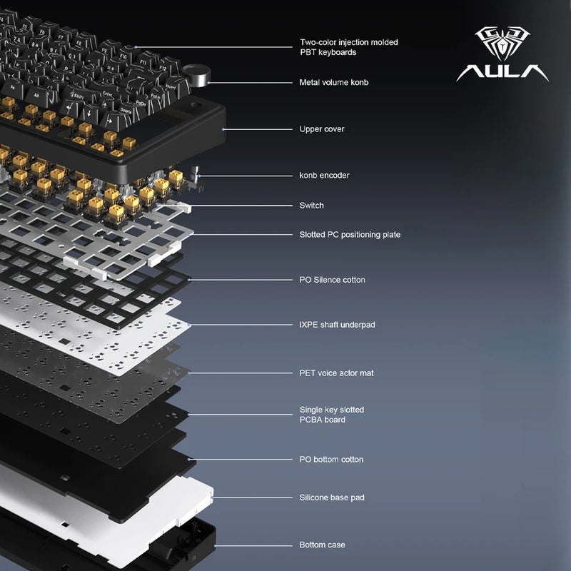 Aula F75 HE Mechanical Keyboard, Magnetic Switch, 75% 80 Keys, 8K Polling Rate, Tri-Mode Wireless, Rgb, Hot Swap - Image 4