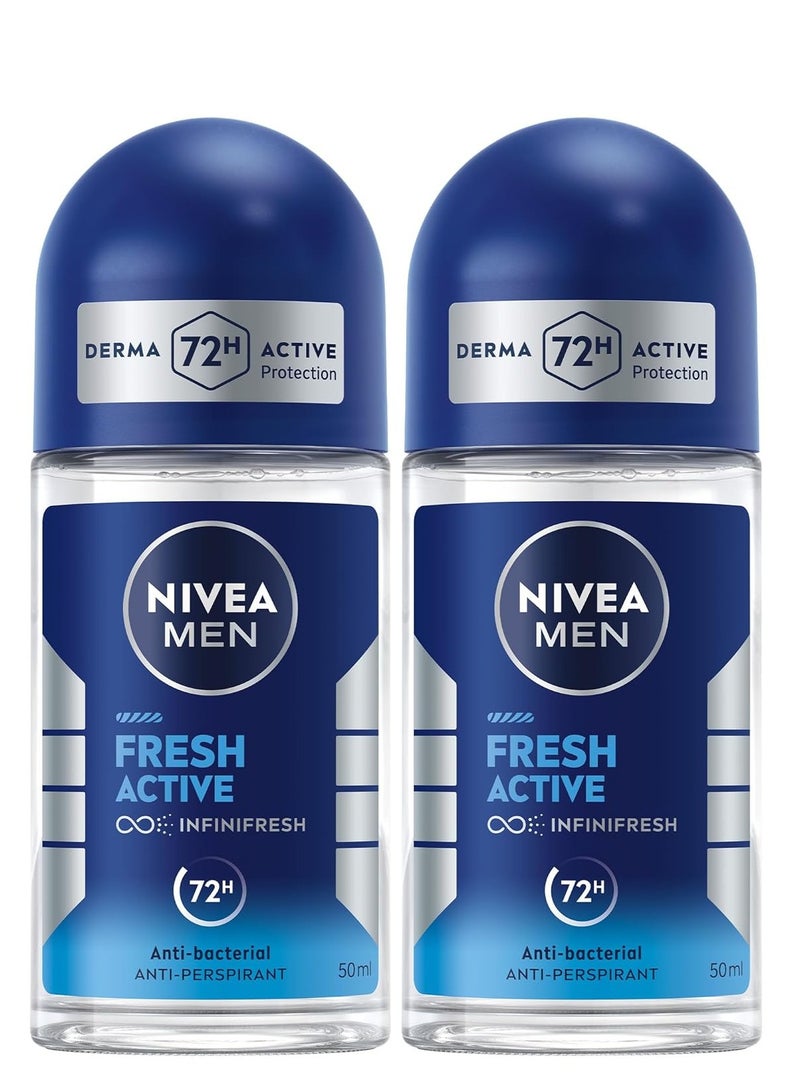 MEN Antiperspirant Roll-on for Men, Fresh Active Fresh Scent, 2x50ml